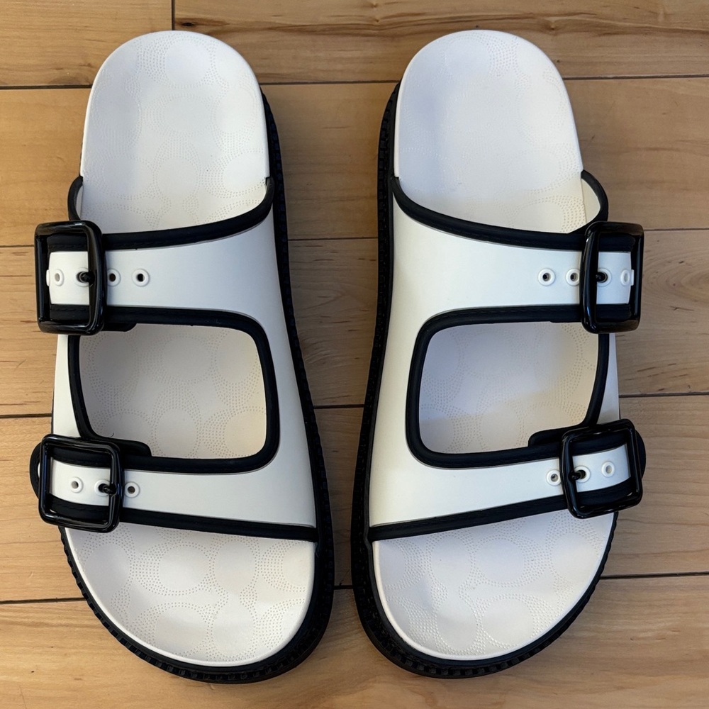 Coach Women's Black and White Buckle Sandals - Picture 2 of 9